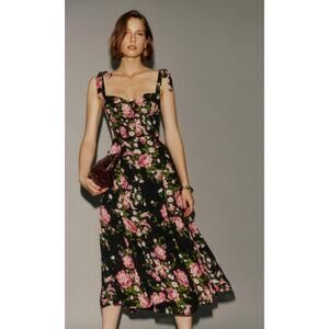 Reformation Black Maxi Dress with Pink Rose Print